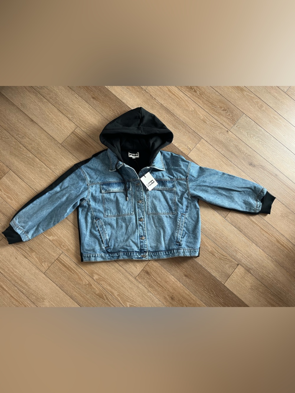 NWT KBB KAHLANA Target Women's Large Denim and Fleece Hoodie Jean Jacket Coat